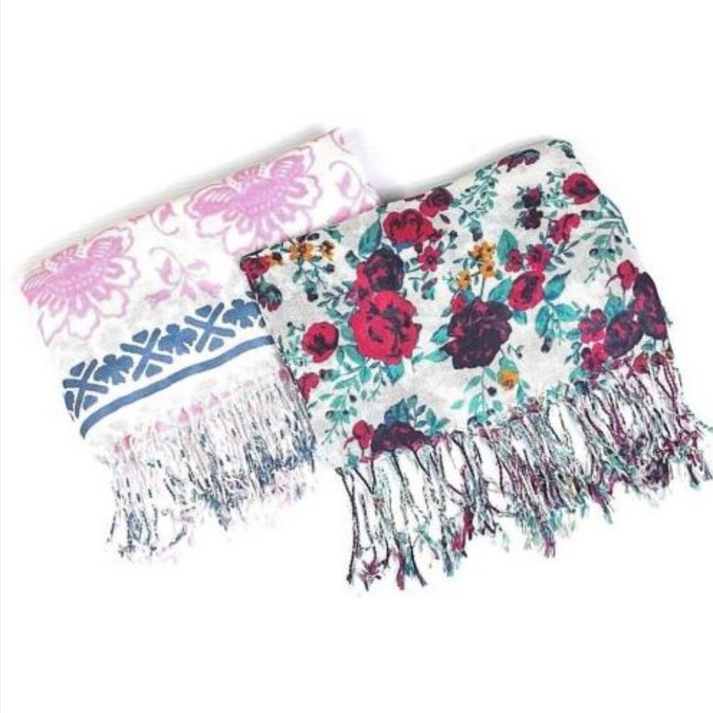 Pashmina Scarf 2 Pack Wrap Shawl Floral Striped